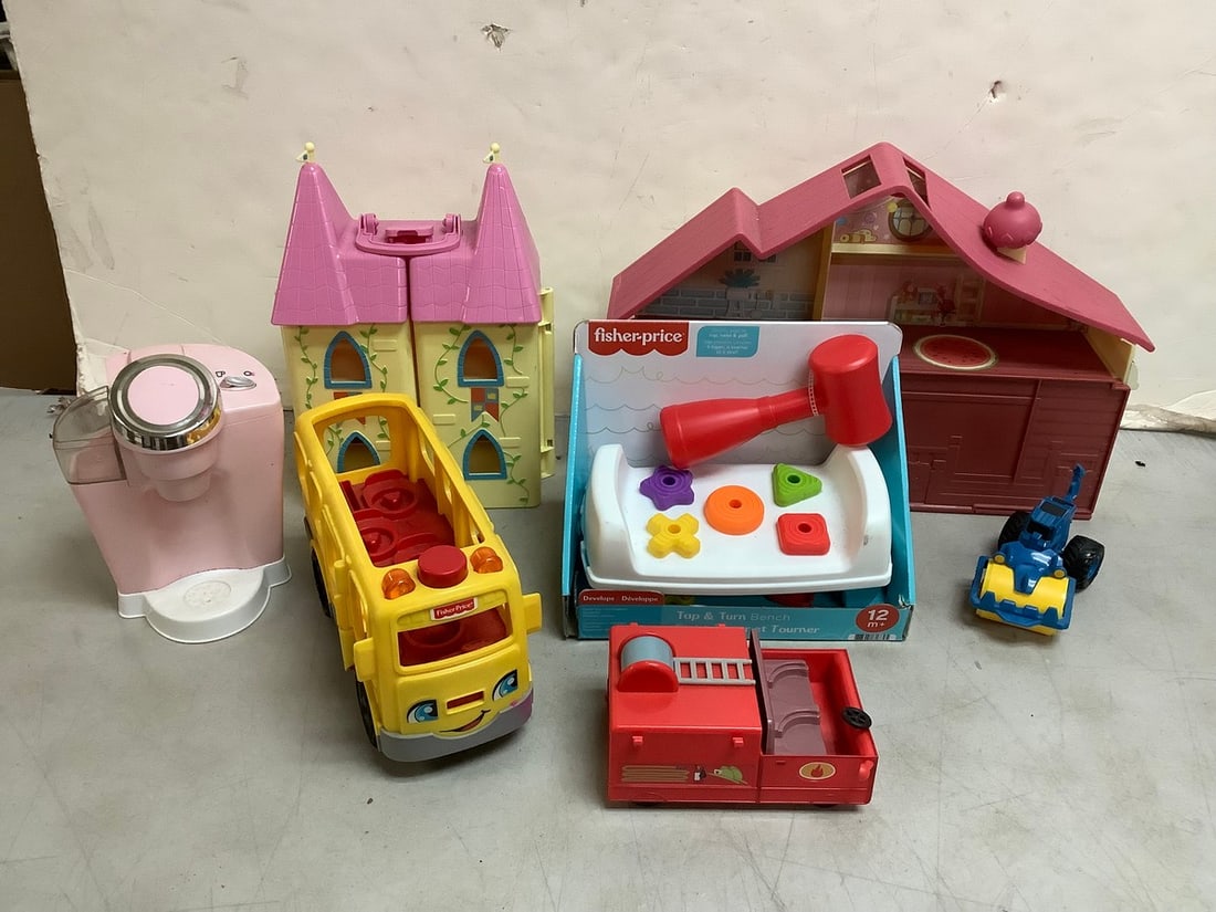 Fisher Price tap and turn bench, toy buildings(11.5in.tallest), and more: Fisher Price tap and turn bench, toy buildings(11.5in.tallest), and more