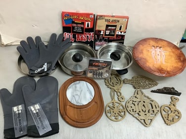 Ceramic Serving Tray(4.25inx12in), Various Pots, Aprons, Hot Plates, Silicone Oven Mitts and more
