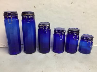Various Blue Glass Jars (Tallest - 13.25in)