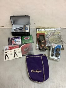 Superbowl merchandise, Bell 12volt socket splitter, Crown Royal cover, and more