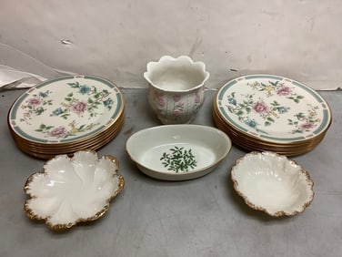 Lenox gold trimmed plates, bowl, and more(tallest 5.25in.)