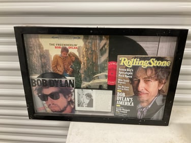 bob dyaln famed shawdow box with memoribilia 24x16