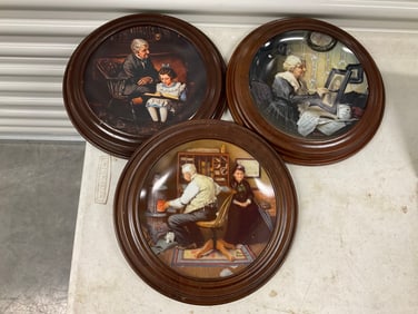 lot of 3 norman rockwell framed wall hanging plates 11"