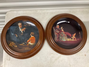 lot of 2 norman rockwell framed wall hanging plates 11"