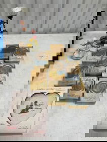 lot of mini gold frames, cast iron candel holder,heritage heart and mpre