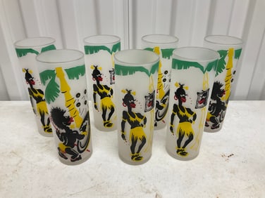Lot of 7 glass monkey cups 7 inches tall