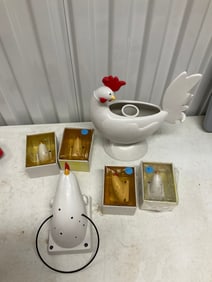 Department 56 Funcky Chicken wall hooks and candle stick holder 9x10