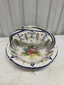 Made in portugal hand painted ceramic basket 10x9