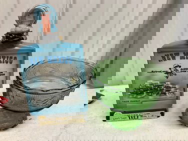 Bam made in New Mexico decanter with depression glass candy dish