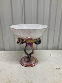 Art Glass candy dish 8 inches tall