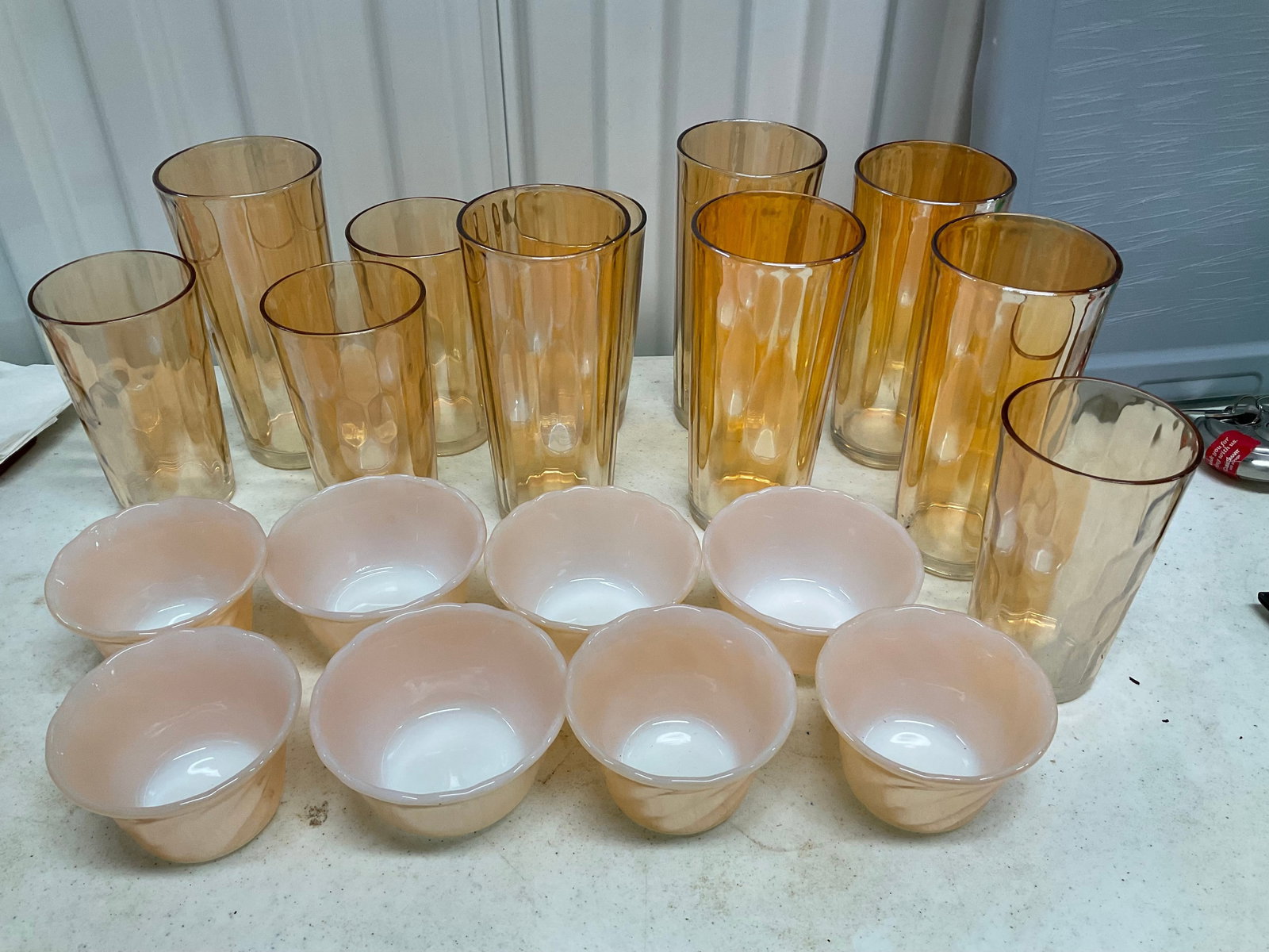 Amber dpression glass cups and custard cups (1 of 1)