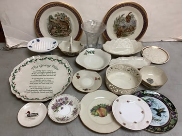 Various Ceramic Plates, Bowls, Glass Vase, Plates and more (Longest - 12in)