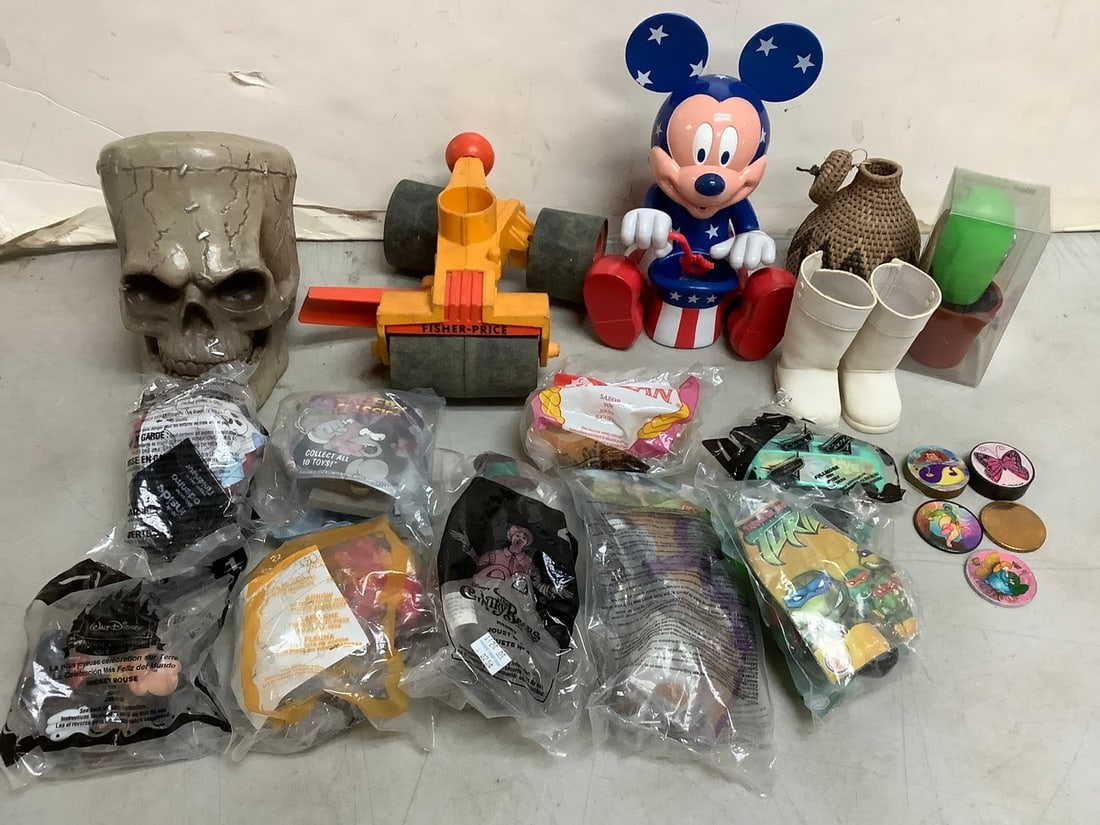 Various Mcdonalds Toys, Mickey Mouse Bubble Machine, Fisherprice Toy, Pogs and more (Tallest - (1 of 1)