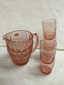 Pink pitcher(6in.tall)/cups set