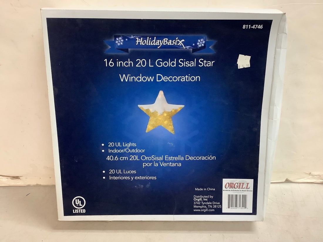 16 in. 20 L Gold Star Window Decoration(new in box): 16 in. 20 L Gold Star Window Decoration(new in box)