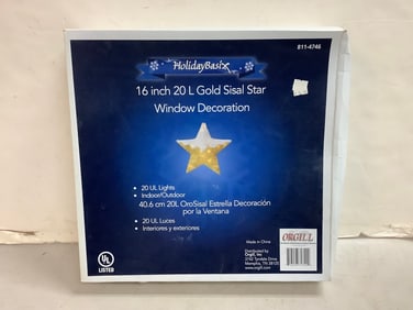 16 in. 20 L Gold Star Window Decoration(new in box)