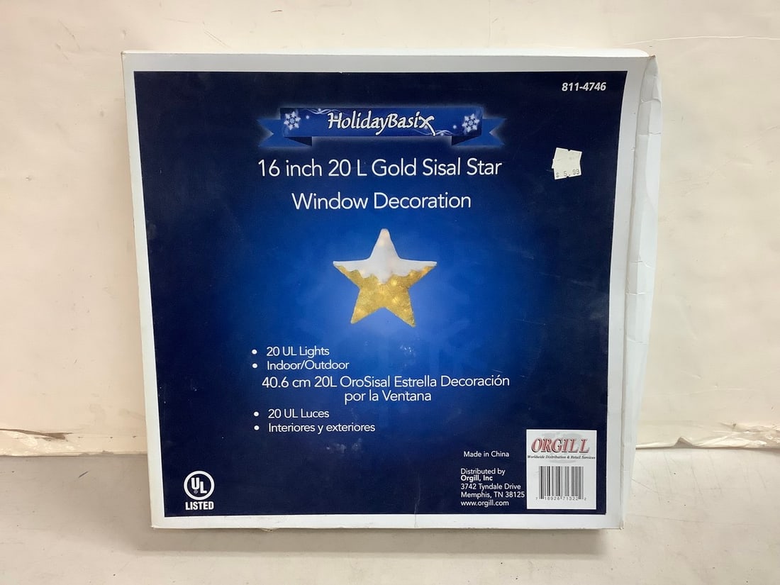 16 in. 20 L Gold Star Window Decoration(new in box): 16 in. 20 L Gold Star Window Decoration(new in box)