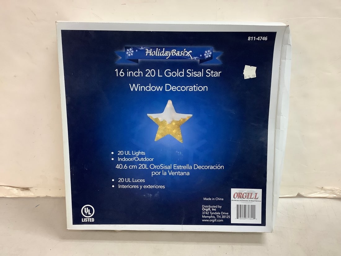 16 in. 20 L Gold Star Window Decoration(new in box): 16 in. 20 L Gold Star Window Decoration(new in box)
