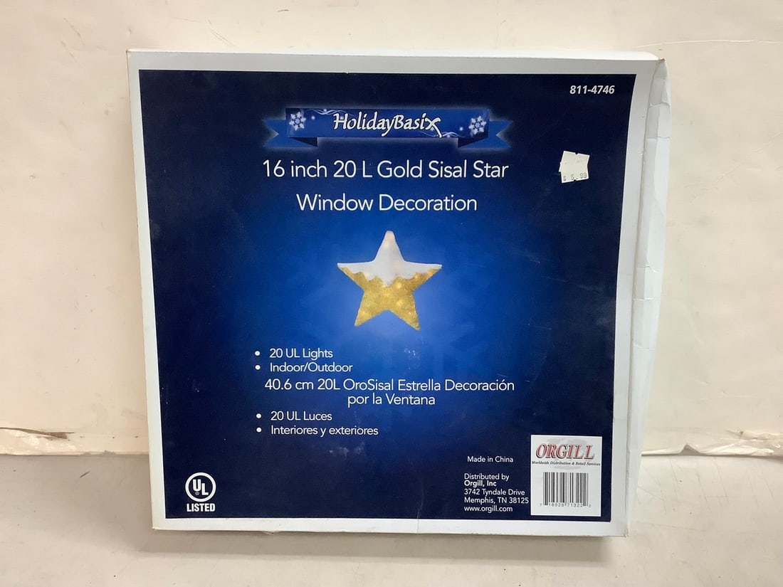 16 in. 20 L Gold Star Window Decoration(new in box): 16 in. 20 L Gold Star Window Decoration(new in box)