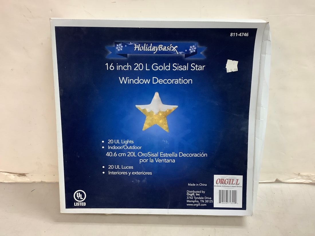 16 in. 20 L Gold Star Window Decoration(new in box): 16 in. 20 L Gold Star Window Decoration(new in box)