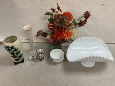 Fenton milk glass serving tray, Lenox vase, and more(9.25in.tallest)