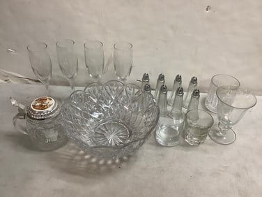 Glass Pepper/Salt Shakers, Drinking Glasses, Crystal Glass Bowl and more (Tallest - 8.25in)
