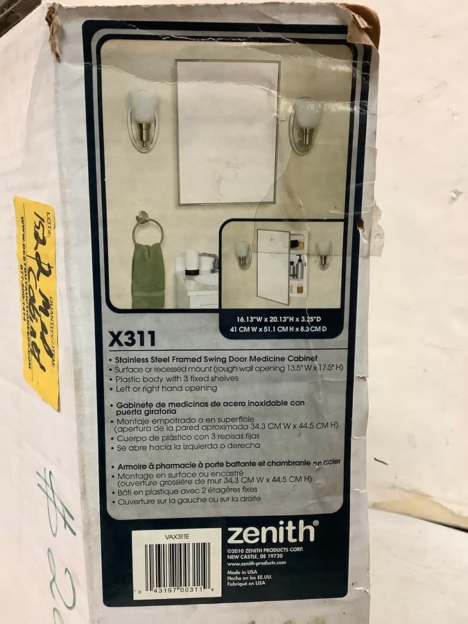 Zenith Medicine Cabinet (16.13inx20.13inx3.25in): Zenith Medicine Cabinet (16.13inx20.13inx3.25in)