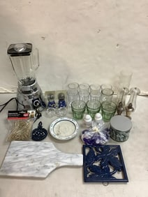 Osterizer Blender (15.5in Tall), Pepper/Salt Shakers, Glass Cups, Hot Trays, and more