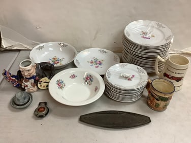 Decorative plates, beer mugs(tallest 5.75in.), and more
