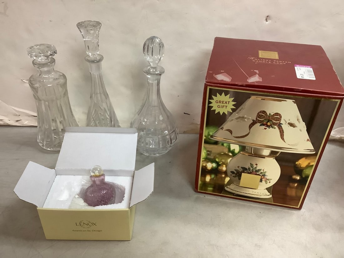Glass decanters(13in.tallest)and more: Glass decanters(13in.tallest)and more