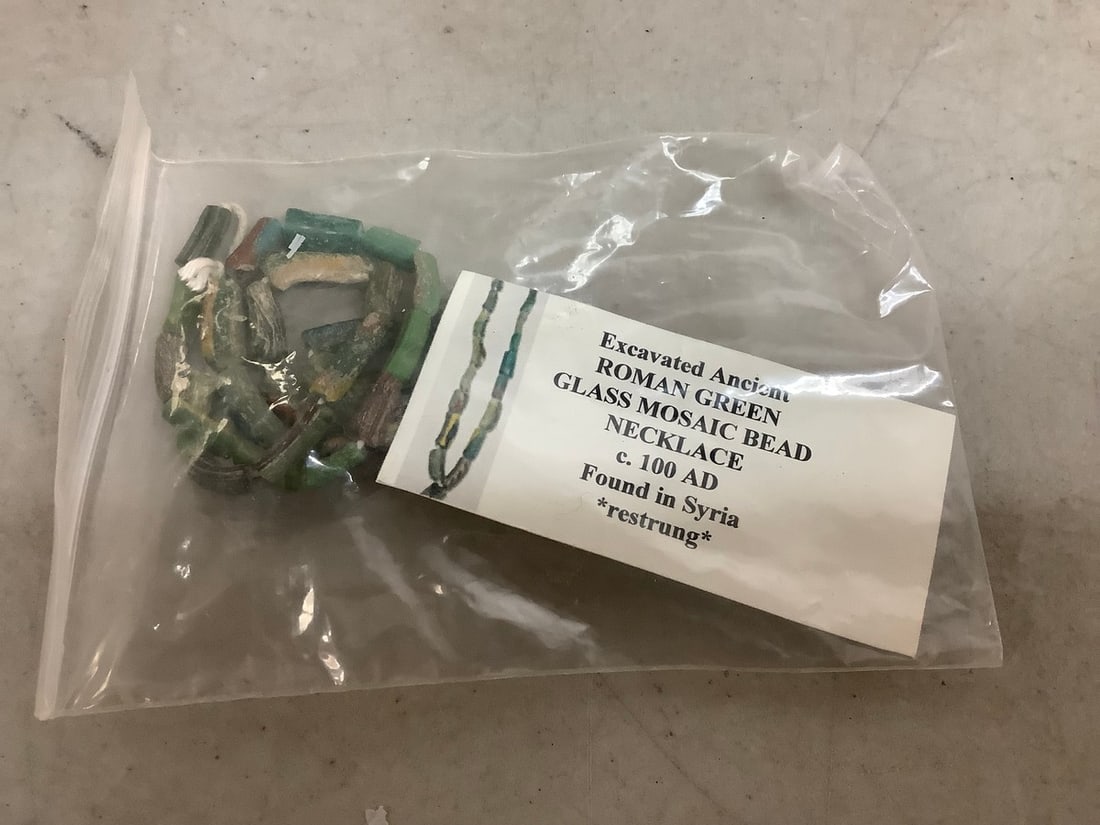 Excavated Ancient Roman Green Glass Mosaic Bead Necklace(c.100 A.D.) (1 of 1)