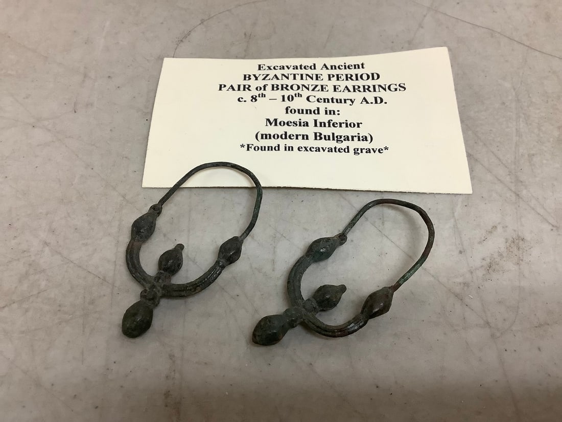 Excavated Ancient Byzantine Period Pair of Bronze Earrings C. 8th - 10th Century A.D. (Found in: Excavated Ancient Byzantine Period Pair of Bronze Earrings C. 8th - 10th Century A.D. (Found in Moesia Inferior Grave - Modern Bulgaria)