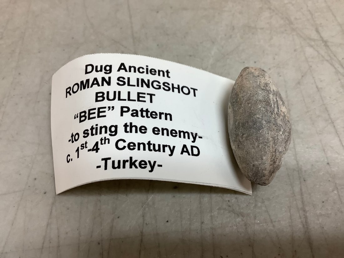Dug Ancient Roman Slingshot Bullet 'Bee' Pattern - to sting the enemy - C. 1st - 4th Century A.D. (1 of 1)