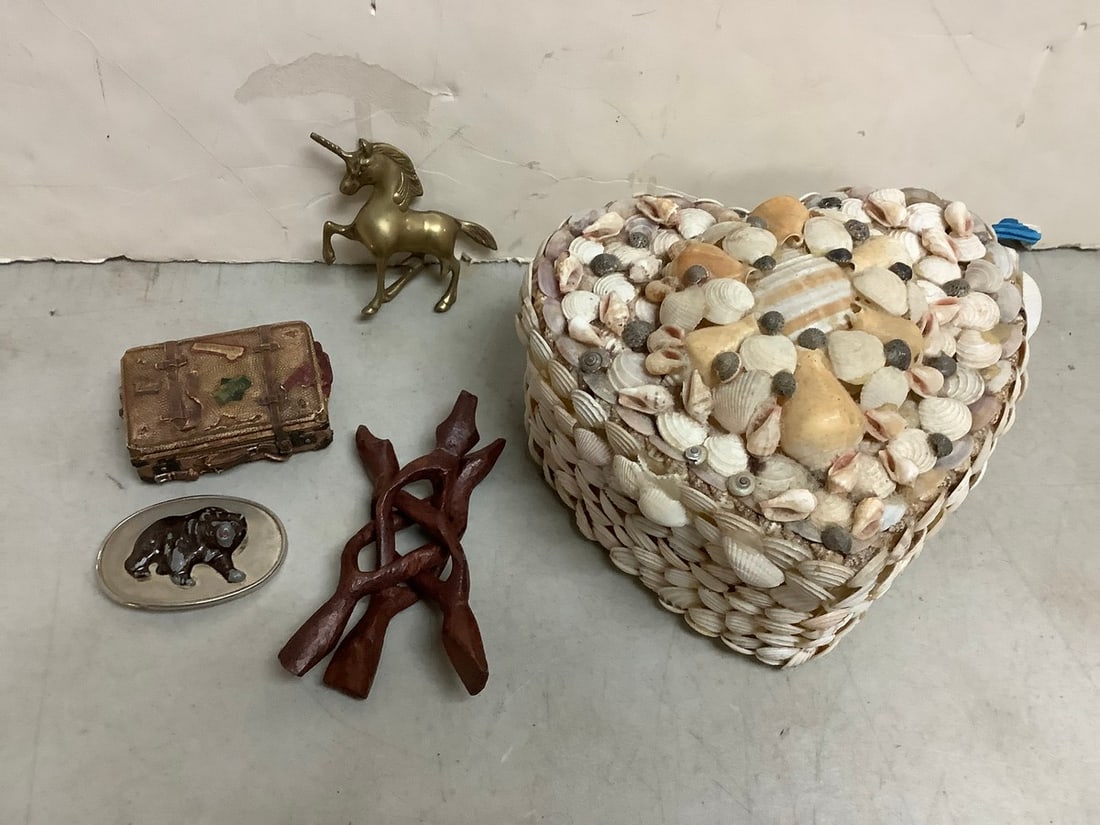 Decorative Shell Heart Box, Belt Buckle, Brass Unicorn and more (Tallest - 16in) (1 of 1)