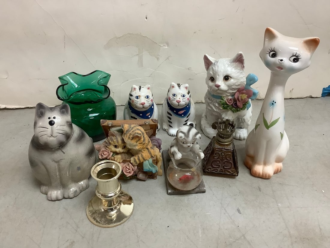 Various Ceramic Cat Statues, Candle Holder, and more (Tallest - 8in) (1 of 1)