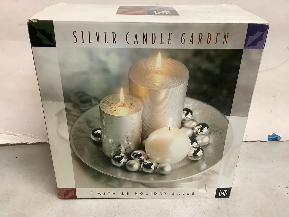 Silver Candle Garden with 18 Holiday Balls: Silver Candle Garden with 18 Holiday Balls