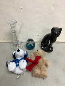 Glass candleholder, glass cat statue, and more(tallest 7.75in.)