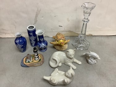 Glass candleholder, ceramic vases, ceramic statues, and more(tallest 7.75in.)
