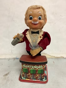Vintage tin battery powered bartender toy(12in.tall)