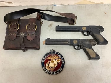Toy guns, leather puch, and more