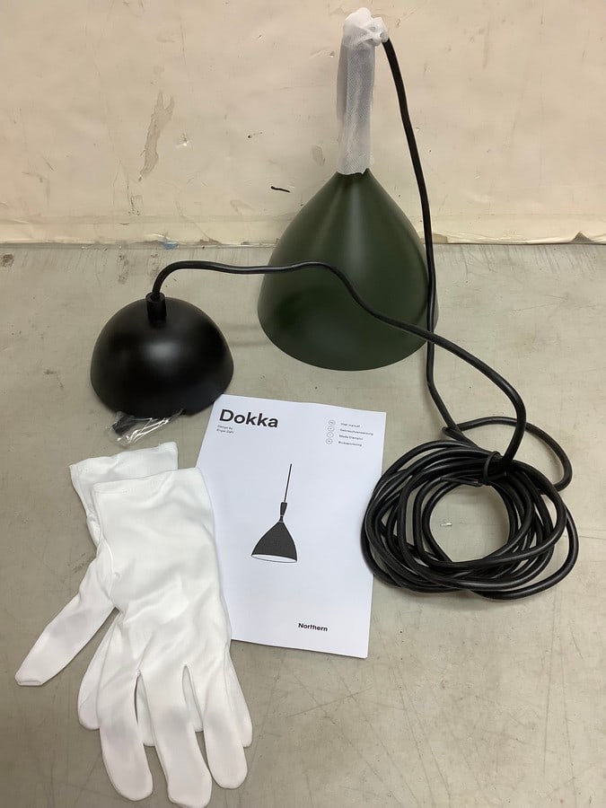 Dokka global lighting dark green light fixture with gloves and manual(brand new) (1 of 1)