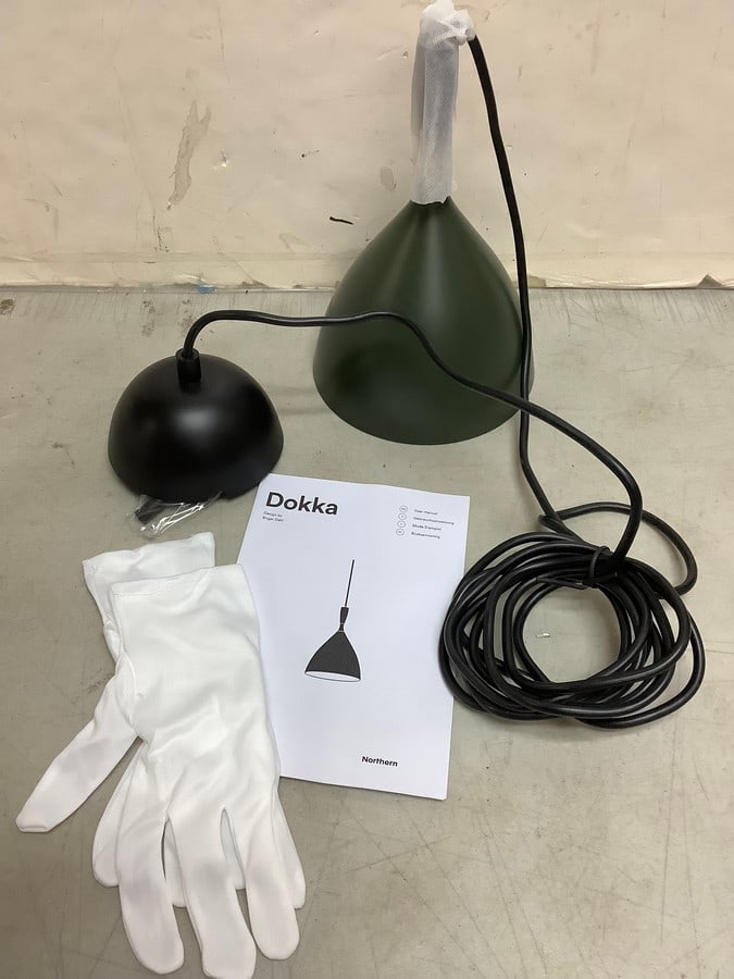 Dokka global lighting dark green light fixture with gloves and manual(brand new) (1 of 1)