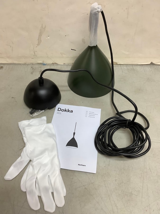Dokka global lighting dark green light fixture with gloves and manual(brand new) (1 of 1)