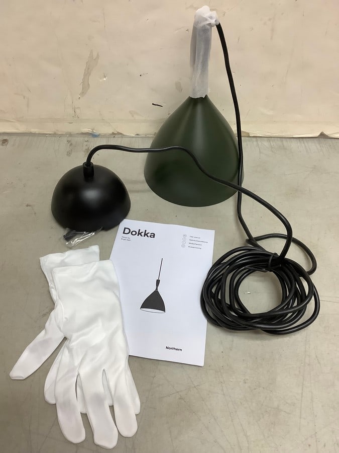 Dokka global lighting dark green light fixture with gloves and manual(brand new) (1 of 1)