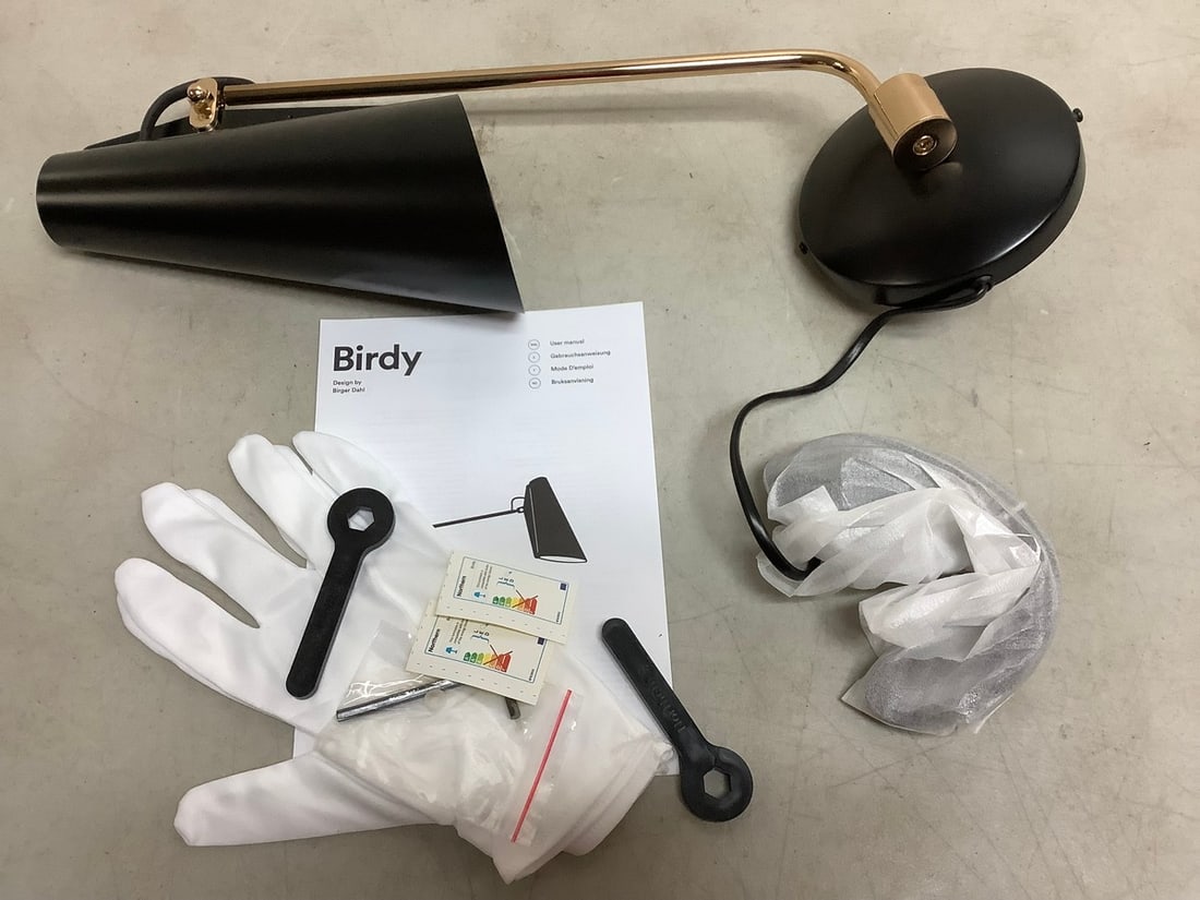 Birdy Global Lighting black/brass light fixture with gloves and manual(brand new): Birdy Global Lighting black/brass light fixture with gloves and manual(brand new)