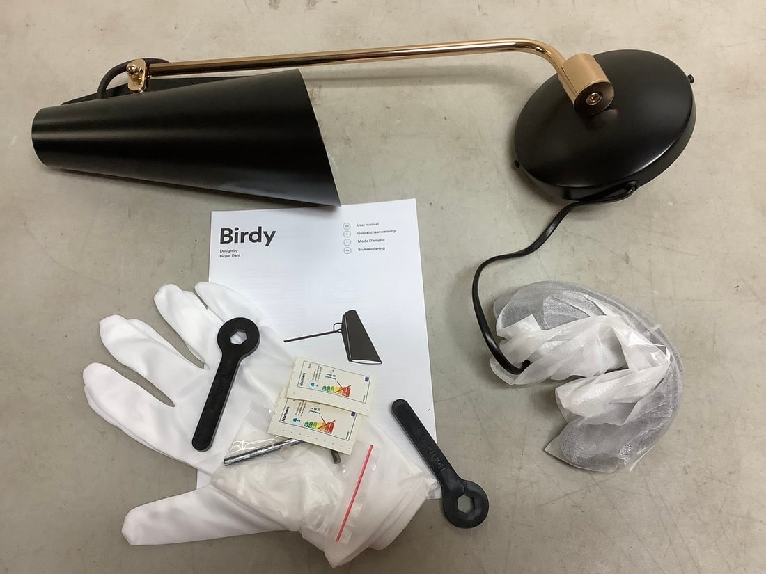 Birdy Global Lighting black/brass light fixture with gloves and manual(brand new): Birdy Global Lighting black/brass light fixture with gloves and manual(brand new)