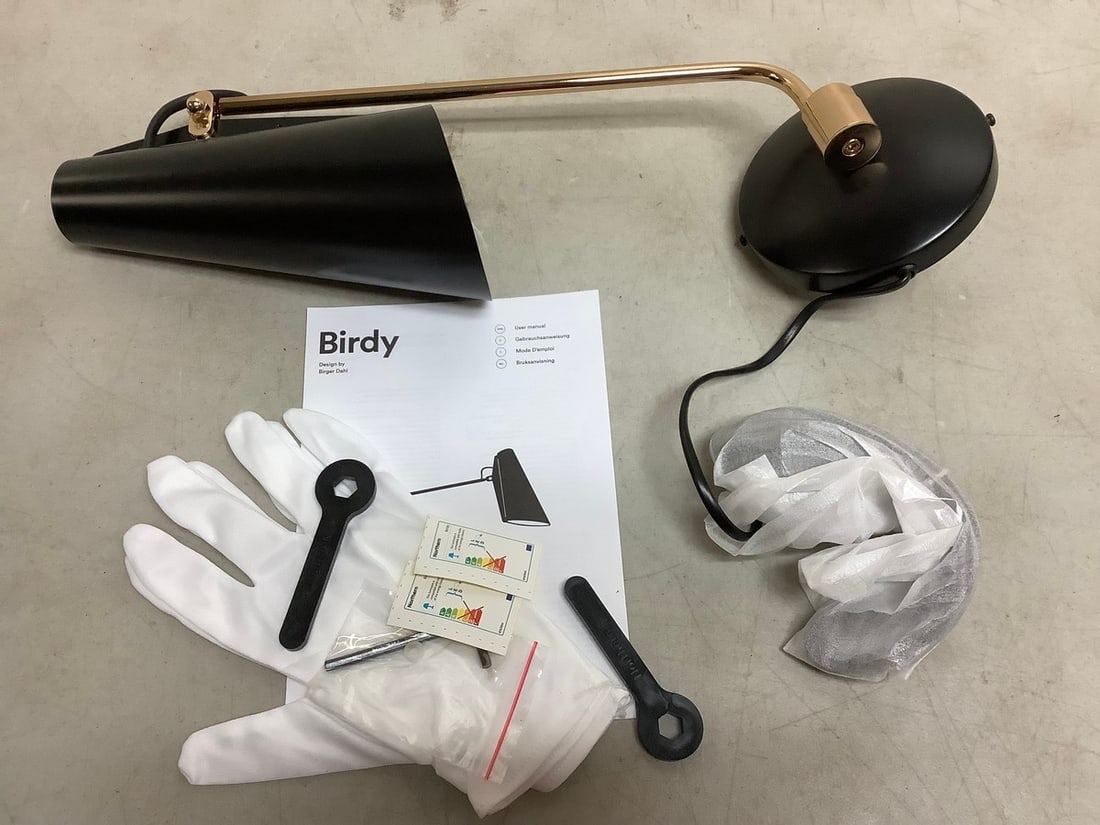Birdy Global Lighting black/brass light fixture with gloves and manual(brand new): Birdy Global Lighting black/brass light fixture with gloves and manual(brand new)