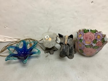 Vintage Light Fixture, Art Glass Dish, Dog Statue and more (Tallest - 8.5in)