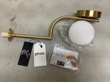 Pholc Opal glass brass wall lamp with manual(brand new)