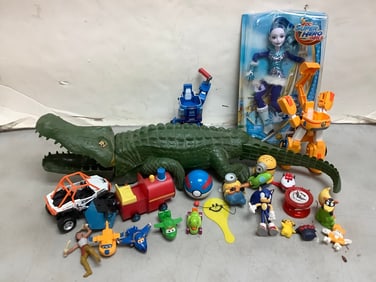 Various Childrens Toys (DC Super Hero Girls Doll, Figurines, Plastic Alligator Toy - 28in long and